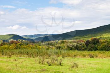 landscape of caucasian mountains in Shapsugskaya anomalous area in early autumn day
