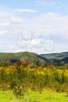 view of caucasian mountains in Shapsugskaya anomalous area in early autumn day