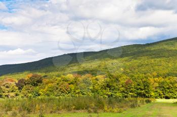 foot of caucasian mountains in Shapsugskaya anomalous area in early autumn day