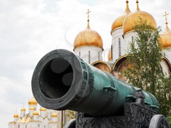 Tsar Cannon and cupola of Dormition Cathedral, Moscow Kremlin