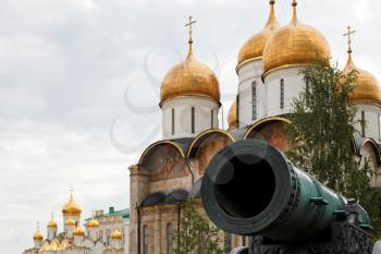 Tsar Cannon and cupola of Uspensky sobor, Moscow Kremlin