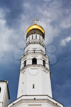 Bell Tower in Moscow Kremlin over storm clouds