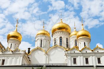 domes of annunciation cathedral in Moscow Kremlin in summer day
