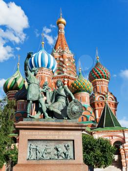 Monument of Minin and Pozharsky and Pokrovsky cathedral, in Moscow, Russia