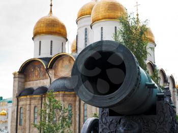 barrel of Tsar Cannon and uspensky sobor in Moscow Kremlin
