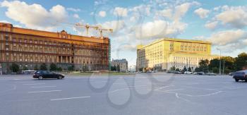 panorama of Lubyanka Square in Moscow in summer evening