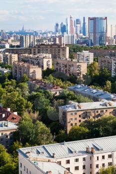 business and residential areas of Moscow city in summer afternoon