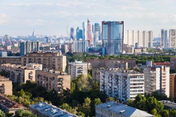 business and residential quarters in Moscow city in summer afternoon
