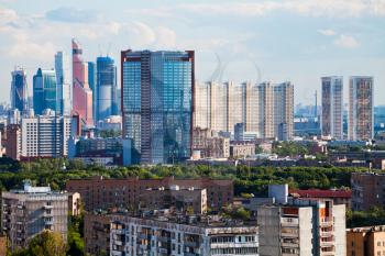 view of residential and business areas in Moscow city in summer afternoon