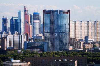 MOSCOW, RUSSIA - JUNE 20: New Towers of Moscow City in Russia on June 20, 2013.The Moscow City is new commercial district in central Moscow, located near the Third Ring Road in Presnensky District