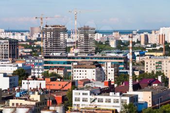 urban panorama with construction of high houses in Moscow city