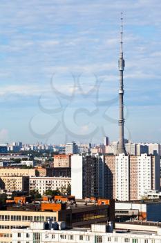 Moscow skyline with Ostankino TV tower in summer afternoon