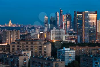 late summer blue twilight over Moscow city