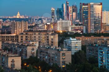 panorama of Moscow city at dusk