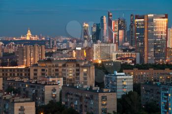 late summer blue twilight over Moscow city