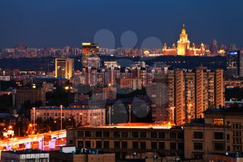 above view of Moscow in summer night