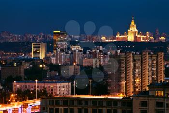 night Moscow cityscape in summer