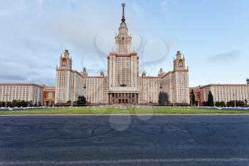 front view of Moscow State University and University square in early morning
