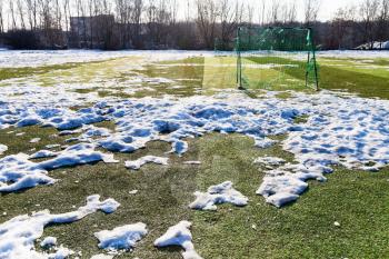 snow bound outdoors soccer field in low season