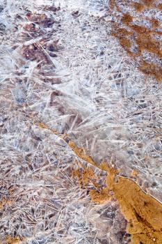 ice crystals under frozen water in spring morning