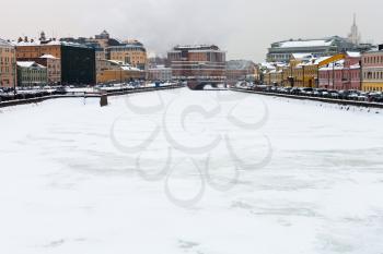 panorama of frozen river in winter Moscow