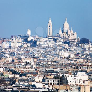 Paris skyline with montmartre hill and basilique sacre coeur