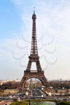 view of Eiffel tower in Paris from Trocadero