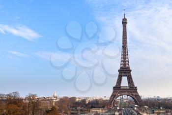panoramic view of Eiffel Tower from Trocadero in Paris