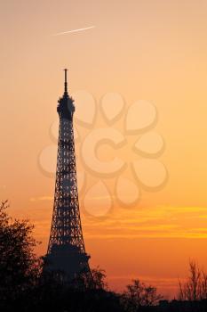 eiffel tower in Paris on warm sunset