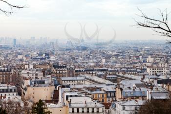 skyline of Paris city from Montmartre hill, France