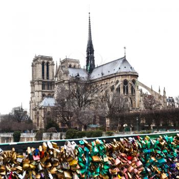 love padlocks and cathedral Notre Dame de Paris