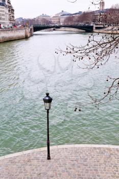 panorama of Seine river in Paris from Place Louis-Aragon in Paris