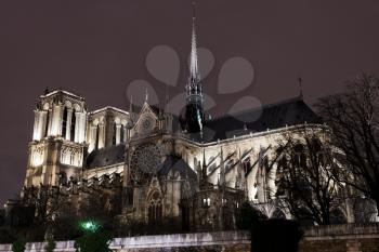 cathedral Notre-Dame de Paris at night
