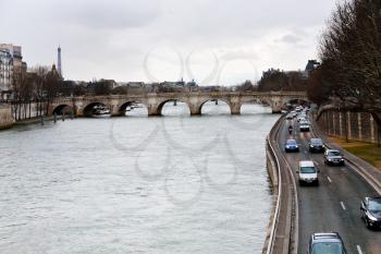 quay and bridge in Paris in overcast day