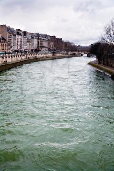 Seine river in Paris in spring rainy day