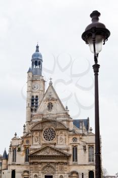 facade of tower of Church of Saint-Etienne-du-Mont in Paris