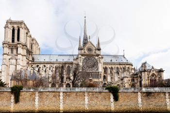 view cathedral Notre-Dame de Paris from quay