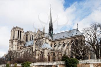 Notre-Dame cathedral in Paris in cloudy day