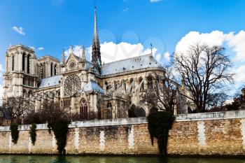 cathedral Notre-Dame de Paris and Seine River in spring