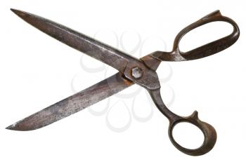 wide open old tailor shears isolated on white background