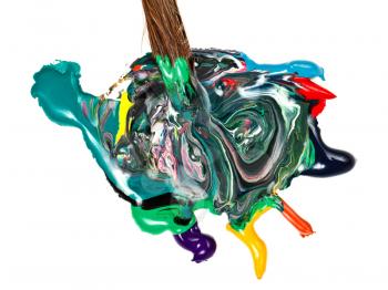 round paintbrush blends multicolored watercolor paints macro view