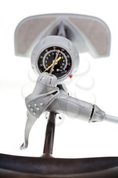 top view of valve and manometer of manual air pump isolated on white background