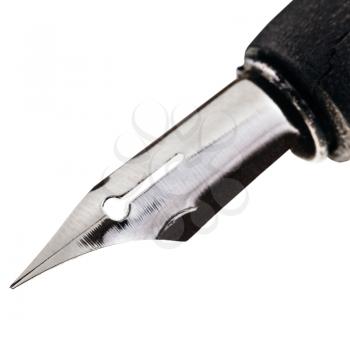 steel sharp tip of drawing pen close up isolated on white background