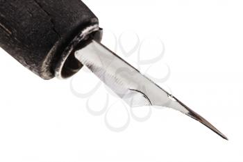 steel sharp nib of writing pen close up isolated on white background