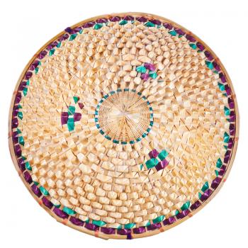 top view of vietnamese style straw hat isolated on white background