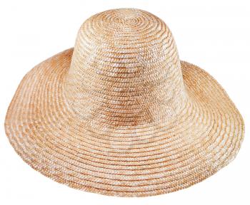 simple rural straw broad-brim hat isolated on white background
