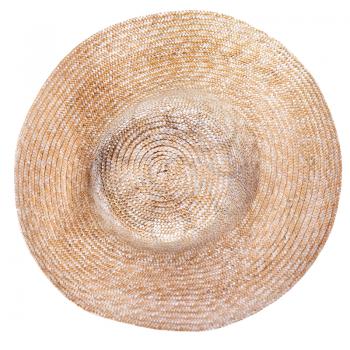 top view of country straw broad brim hat isolated on white background