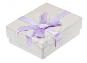 shining paper gift box with lilac bow isolated on white background