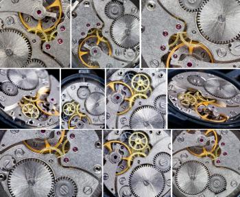 gears in disassembled clockwork close up