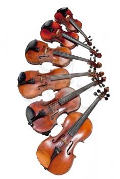 different sized violins isolated on white background